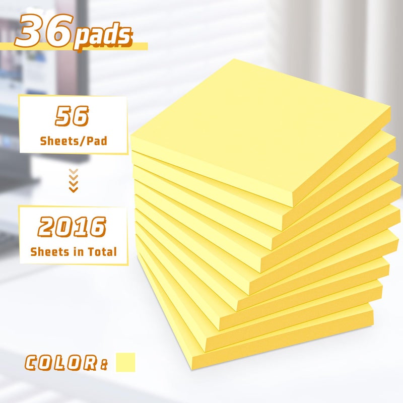 vipstar (36 Pack) Sticky Notes 3x3 in Post, Yellow Self-Stick Note Pads it, Strong Adhesive, Easy to Post for Home, Office, Notebook - Image 2